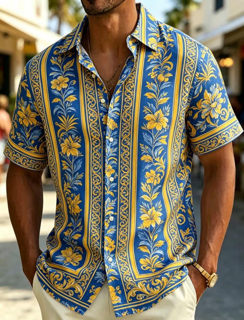 Men's Short Sleeve Shirt Lapel - Resort Shirt Floral 评论和价格