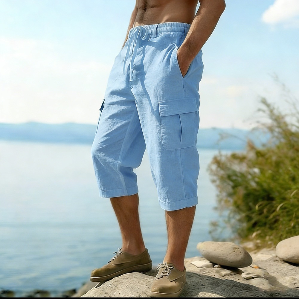 Men Summer Cotton Linen Shorts - Short Linen Drawstring 评论和价格