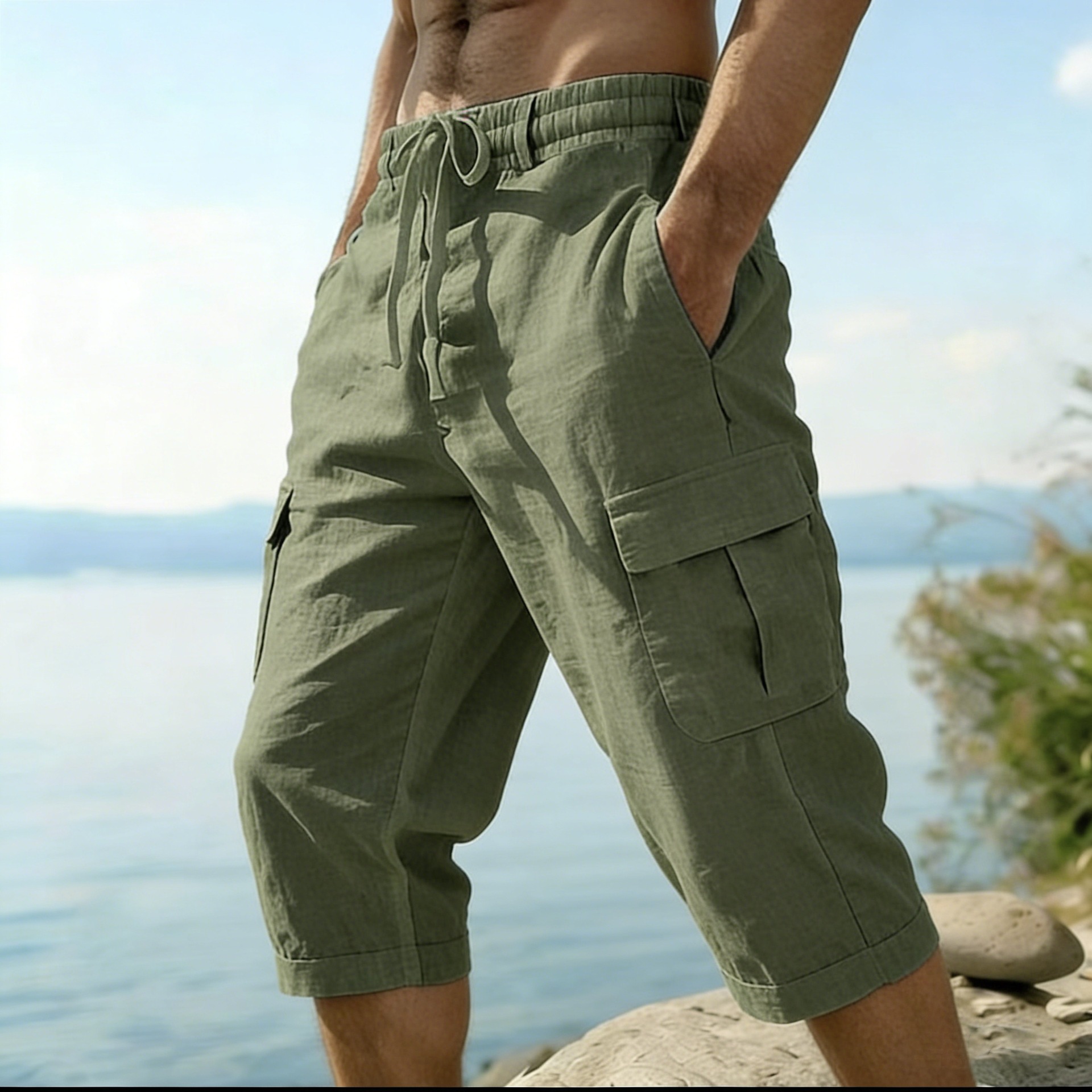 Men Summer Cotton Linen Shorts - Short Linen Drawstring 评论和价格
