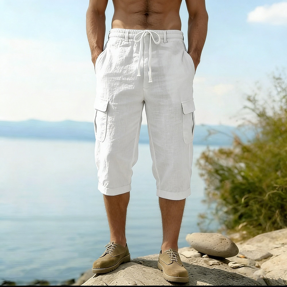 Men Summer Cotton Linen Shorts - Short Linen Drawstring 评论和价格